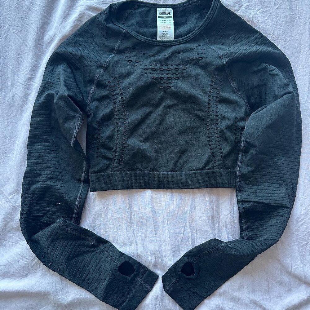 Cropped long sleeve workout top with small cut outs